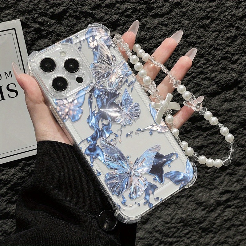 Phone Cases With Charms - Blue Butterfly Transparent Phone Case For