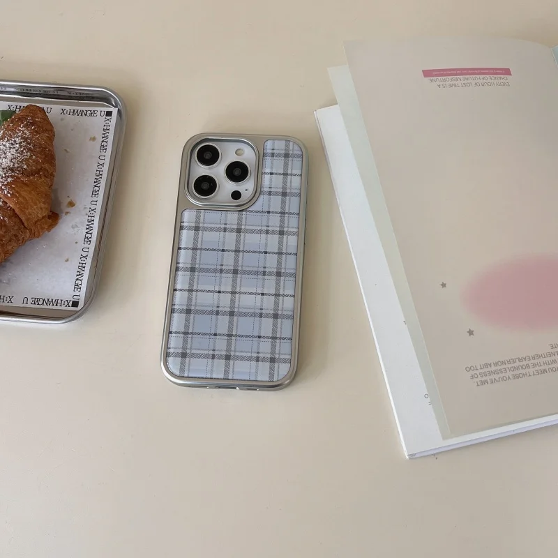 Phone Cases Korea - Korean Ins Epoxy Blue Plaid Pattern