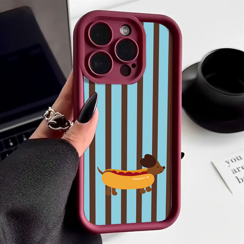 Phone Cases Australia - Retro Fun Striped Dachshund Pattern Phone