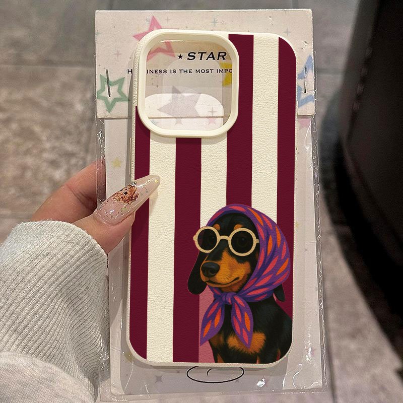 Phone Cases With Charms - Charming Rustic Puppy in Striped Headscarf