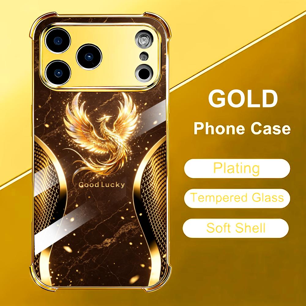 Phone Cases Rhode - Stylish Golden Phoenix glass phone case