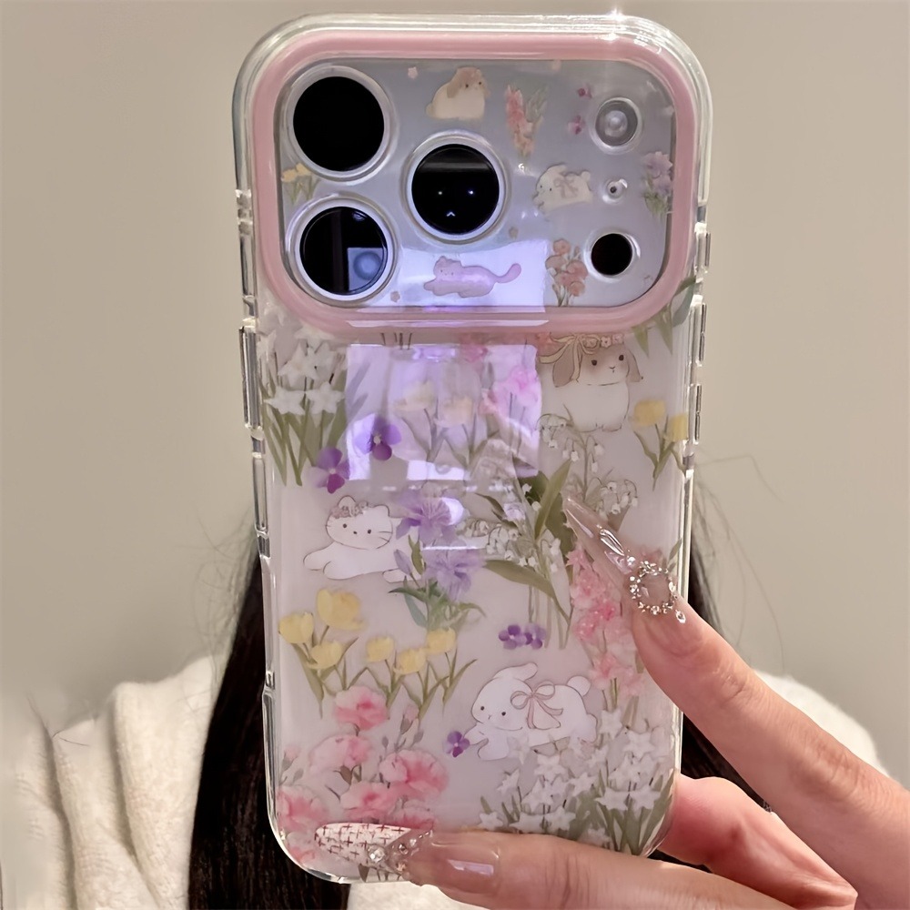 Phone Cases With Charms - Cute Cat Colorful Flower Protection Phone
