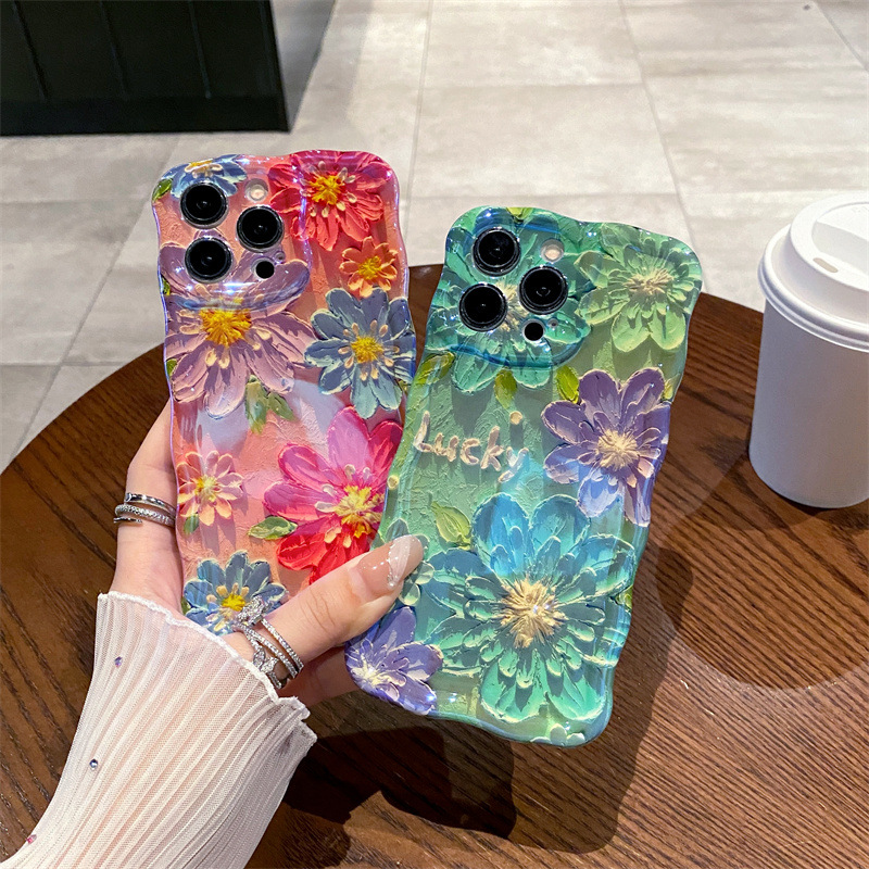 Phone Cases Art - Retro Blue Light Oil Painting Flowers
